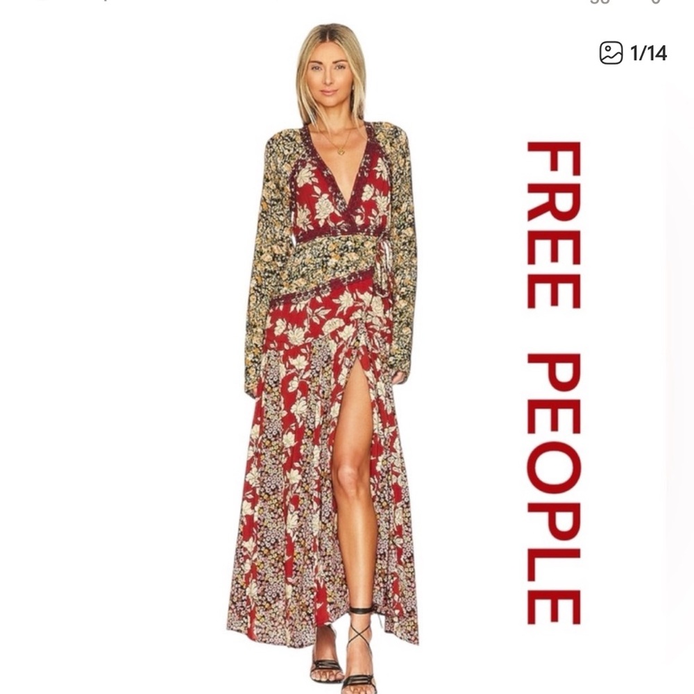 FREE PEOPLE Tilda Maxi Dress, Long Bell Sleeves, Size M.